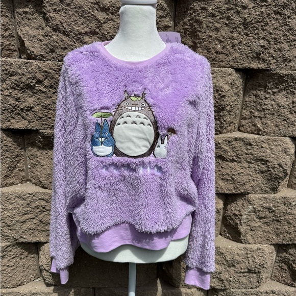 Purple Fuzzy Sweater with Totoro Design size medium NWT shorts NOT included - Picture 1 of 5